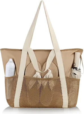 Produktbild von Strandtasche L, kaki, mit Reißverschluss und Taschen, wasserdicht, für Reisen