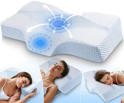 Immagine prodotto di Cuscino ergonomico in memory foam Unyqoos® con nucleo cavo – altezza regolabile (2 livelli), allevia il collo e le spalle, rivestimento in cotone e poliestere lavabile
