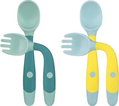 Produktbild von Vicloon Babylöffel, 2 Set Baby-Fütterlöffel Lernlöffel BPA-frei, weicher Perfekter selbstflexibler Lernlöffel Fütterungs-Trainingslöffel for Babies 6 Months and Older (Grün Gelb) Grün + Gelb