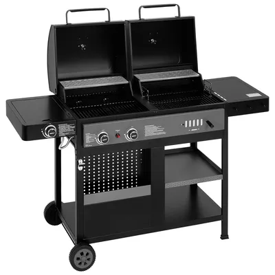 Produktbild von Royal Gourmet Kombigrill 2-in-1 Gasgrill Holzkohlegrill, 2 Brenner mit Seitenbrenner 10 kW Campinggrill
