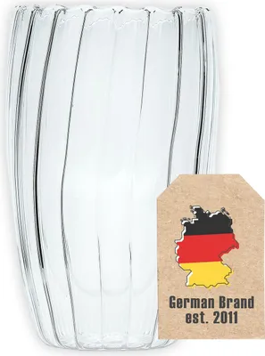 Immagine prodotto di Bicchiere termico a doppia parete Intirilife - Stile a righe - Capacità 350 ml - Soffiato a bocca isolato per latte macchiato, come bicchiere da tè o da caffè con manico