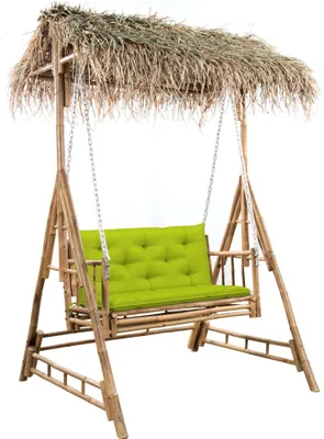 Produktbild von vidaXL Hollywoodschaukel mit Palmblättern und Kissen 202 cm Bambus