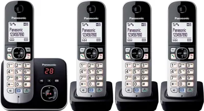 Productafbeelding van Panasonic KX-TG6824: Draadloos telefoonapparaat met lage stralingsuitstoot, antwoordapparaat, nummerweergave, 3 extra handsets, 15 uur spreektijd, 7 dagen stand-by, handsfree functie, DECT