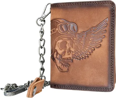 Produktbild von Ledergeldbörse aus festem Leder mit Biker-Totenkopf - mit 45 cm langer Kette
