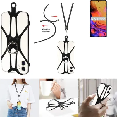 Produktbild von K-S-Trade 3in1 Handykette Handyband Handykordel Halsband Smartphone-Ring Handy-Ring kompatibel mit ZTE Axon 30 Pro Fingerhalterung Handyring