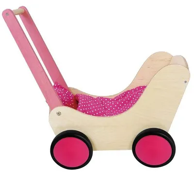 Produktbild von Puppenwagen Holz Kinderwagen rosa mit weißen Punkten Simply for Kids