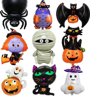 Produktbild von 9-teiliges Halloween Folienballon Set, Kürbis Katze Hexe Geist Fledermaus - Party Deko für Kinder Geburtstag Theme