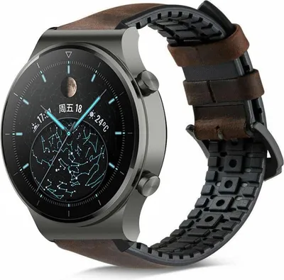 Produktbild von Strap-it Huawei Watch GT 2 Pro Silikon-/Lederarmband (Schwarz/Braun)