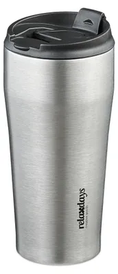 Image de Mug isotherme Relaxdays, 400 ml, pour boissons chaudes et froides, mug à café étanche en acier inoxydable, sans BPA, argent/noir