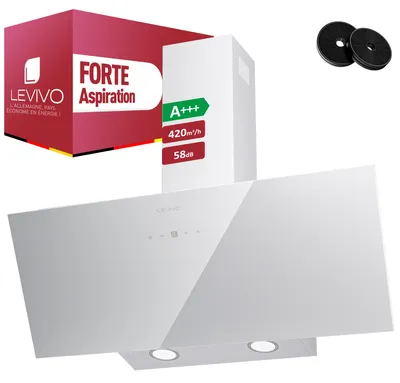 Image de LEVIVO A+++ Hotte Aspirante 80cm avec 420 m³/h, 2 Filtres à Charbon, 1 Filtre Anti-graisse, 3 Vitesses & Booster, 2 LED I Hotte de Cuisine avec Recyclage ou Évacuation, Blanc