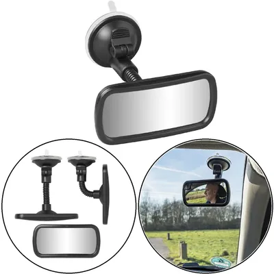 Produktbild von Zusatzspiegel Auto 11,5×5,5 cm – konvex mit Flexarm 4 cm & Saugnapf Ø5,5 cm – ideal für Fahrschule Eltern Babyüberwachung & Fahrzeug Innenraum