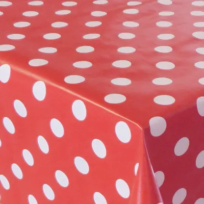 Produktbild von PVC Tischdecke Dottie rot Punkte weiss Wachstuch · Breite & Länge wählbar · abwaschbare Tischdecke , Größe:140 x 2500 cm