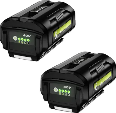 Two black lithium-ion batteries with green indicator lights and text.