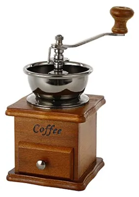 Kaffeemühle Handmühle Retro Gusseisen Holzschublade 17,5x10,5x10,5 cm
