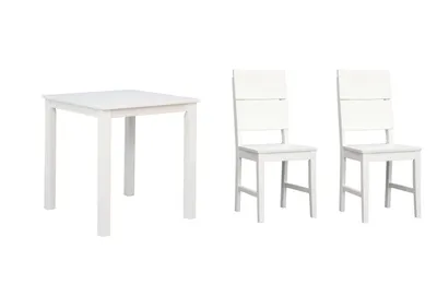Produktbild von Woodroom Essgruppe Kota Hevea massiv weiß lackiert 70x75x70 cm mit 2 Stühlen