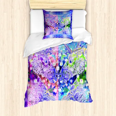 Produktbild von ABAKUHAUS Einhorn Mantele, Myhtical Pferde Blumen, Milbensicher Allergiker geeignet mit Kissenbezügen, 135 cm x 200 cm - 80 x 80 cm, Mehrfarbig