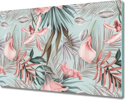 Produktbild von Glas Schneidebrett Herdabdeckplatten Schneideplatten - 80x52 cm - Tropische Blumen