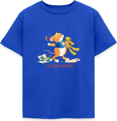 Produktbild von Spreadshirt Leo Lausemaus Malen mit Teddy Kinder T-Shirt, 110/116 (5-6 Jahre), Royalblau