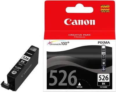 A Canon ink cartridge and its packaging are shown.