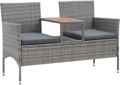 Productafbeelding van Tuinbank voor 2 personen met theetafel, 143 cm, polyrotan, grijs