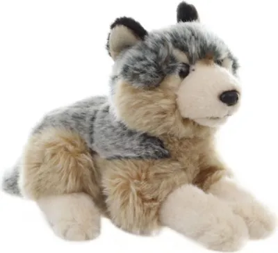 Image de Loup en peluche couché 22 cm