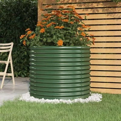 Produktbild von Pflanzkübel aus verzinktem Stahl, Pflanzkasten für den Außenbereich, großer Blumenkübel, 80x80x68 cm, grün