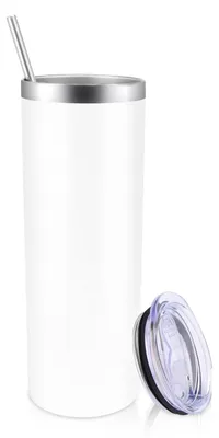 Productafbeelding van Thermobeker - Geïsoleerd met vacuüm, met deksel en rietje - Geschikt voor thuis en op kantoor - 600 ml - Wit