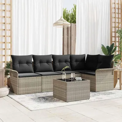 Produktbild von Garten-Sofa-Set 6 pcs Grau 55 x 55 x 37 cm Rattan, Polyester