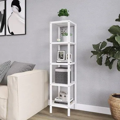 Produktbild von Bambusregal 5 Ebenen weiß für Küche Schlafzimmer