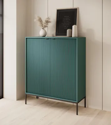 Produktbild von Kommode – Sideboard – Highboard – Kommode mit Türen – K104 – NOVA – Grün – Hohe Designkommode mit markanter Rillenstruktur
