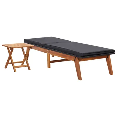 Image de vidaXL Bain de soleil avec table Poly rotin et bois massif Acacia