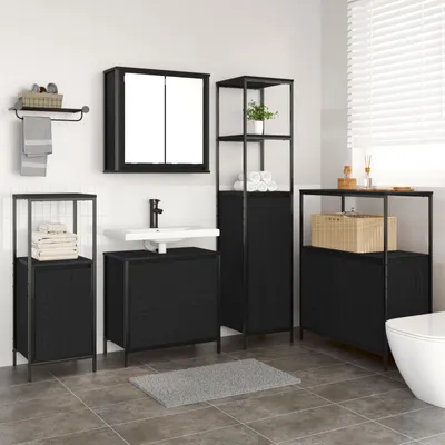 Produktbild von Möbel 5-tlg. Badmöbel-Set Schwarz Eiche Holzwerkstoff - Badezimmer 3328369