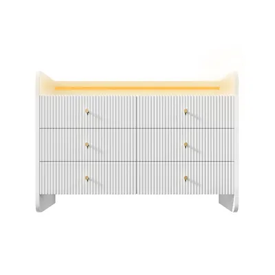 Produktbild von Sideboard mit LED-Beleuchtung und 6 Schubladen Kommode Schrank für Wohnzimmer 120x40x75cm Weiß
