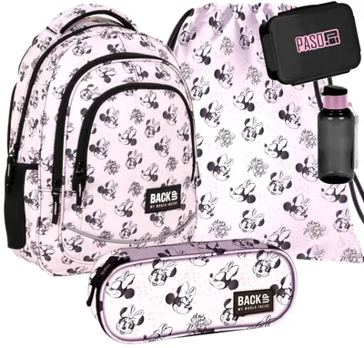 Produktbild von 5-teile Minnie Mouse Schulrucksack set mit Plüsch-Ohren rucksack minnie maus schulranzen für Mädchen 3Fächer