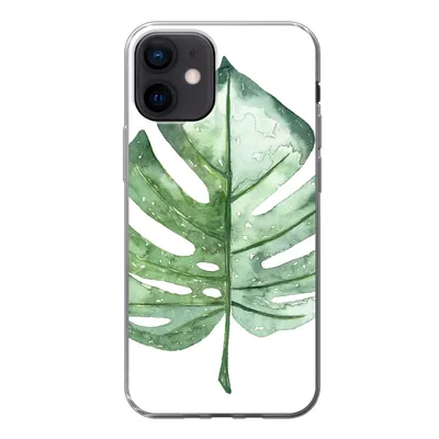 Produktbild von MuchoWow® Handyhülle Schutzhülle Hülle für iPhone 12 Aquarell - Monstera - Blatt Silikon Softcase Handy Hülle - Schutzhülle