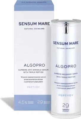 A product shot of a skincare serum and its packaging.