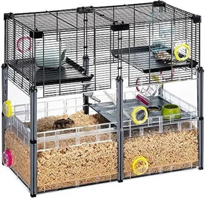Obrázek produktu pro Klec pro křečky – 72,5 x 37,5 x 62 cm – černá – podestýlka – dřevěná klec pro křečky – černá