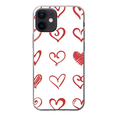Produktbild von MuchoWow® Handyhülle Schutzhülle Hülle für iPhone 12 Eine Illustration mit Herzen in verschiedenen Formen Silikon Softcase Handy Hülle - Schutzhülle