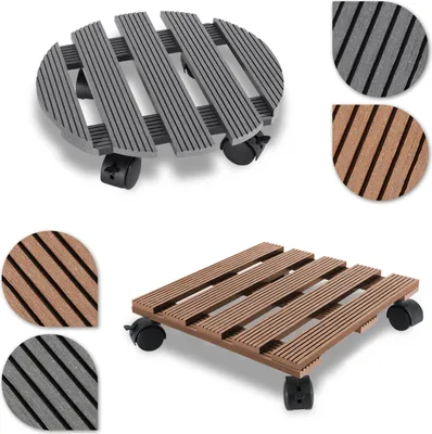 Zdjęcie produktu dla Wózek na rośliny do 80 kg, WPC, 30 x 30 x 7,5 cm, okrągły, brązowy