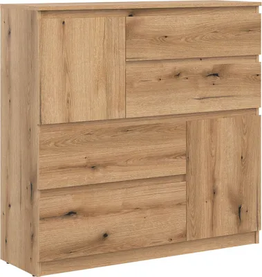Produktbild von Kommode 75x105x35 cm REMI RM06 mit 2 Türen 4 Schubladen Wohnzimmerschrank Evoke Eiche