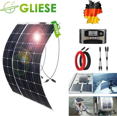 Produktbild von 400W Flexibel Monokristallines Solarpanel 12V Solar Set Photovoltaik Kit für Wohnmobile, Boote, Häuser und unebene Oberflächen