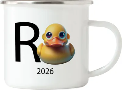 Produktbild von R Ente 2026 Emaille Tasse Rente Geschenk Ruhestand Quietscheente Wortwitz