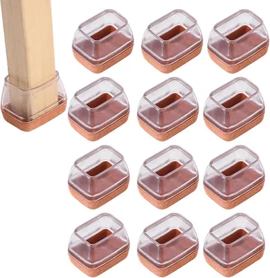 Produktbild von 12 Stück Bodenschoner für Stühle, rechteckige Stuhlbeinkappen mit Filz, transparente Silikon-Stuhlbeinschoner, geeignet für Stuhlbeine mit einer Breite von 20-28 mm und einer Länge von 30-39 mm