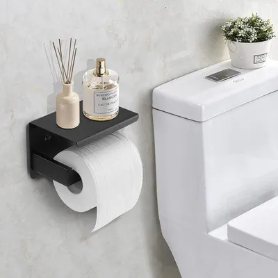 Immagine prodotto di Portarotolo RVS nero senza foratura con piastra di copertura per bagno