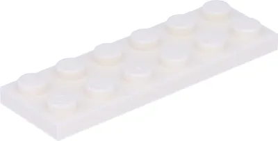 A white Lego brick is shown from a slightly elevated angle against a white background.