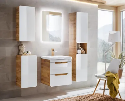 Image de Salle de bains design Meubles 5pcs Set Armoire Lavabo Éclairage