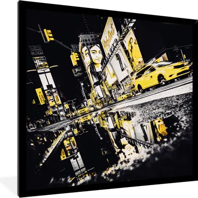 Produktbild von MuchoWow® MuchoWow® Gerahmtes Poster New York - Wasser - Gelb 40x40 cm - Poster mit zchwarzem Bilderrahmen - Mit Rahmen - Wanddekoration Schlafzimmer