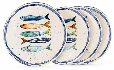 Produktbild von Teller, mediterran mit Sardinen-Motiv | Maritime Dessertteller 20 cm