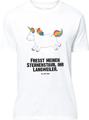 Produktbild von Mr. & Mrs. Panda Tshirt Einhorn Happy - Weiß - Geschenk, Lächeln, Fröhlich, Unicorn, Lustiges T-Shirt, Spaß, Oversize, Shirt, mit Spruch, Einhörner, Lachen