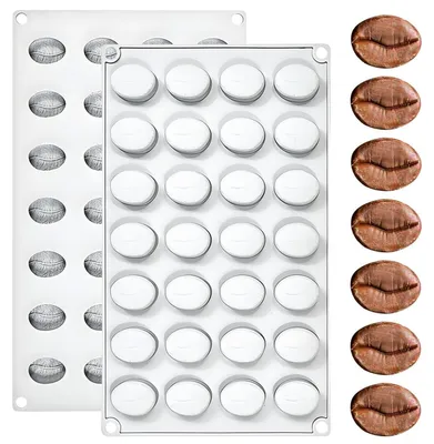 Image de Moules en silicone pour chocolat, forme de grains de café, 28 cavités, couleur grise